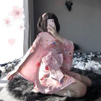 Linlinting Women's Sexy Pink Japanese-Style Kimono Robe Set - Floral Lace Lingerie Ensemble thumbnail