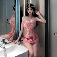 Liruru Sexy PVC Lace Halter Bodycon Mini Dress - Shiny Sheer Cut-Out Boudoir Outfit for Women thumbnail