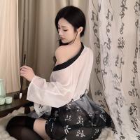 Lobei Sexy Japanese-Style Kimono Sleepwear Set for Women – Chiffon Robe with Bow-Tie Details & Matching Lingerie thumbnail