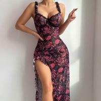 Amazon Cross-Border Lace Trim Mesh Sheer Long Dress with Underwire Bra & High Slit - Sexy Sleepwear & Lounge Set thumbnail