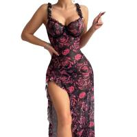 Amazon Cross-Border Lace Trim Mesh Sheer Long Dress with Underwire Bra & High Slit - Sexy Sleepwear & Lounge Set thumbnail