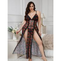 Elegant Sheer-Back Long Nightgown Set - Sexy Split-Front Lingerie Dress for Women thumbnail