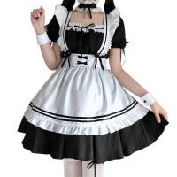Japanese Black & White Maid Dress - Long Lolita Servant Costume for Women, Plus Size Cosplay Outfit thumbnail