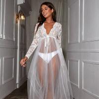 Lace Mesh Sheer Long Nightgown for Women – Sexy Transparent Sleep Dress, No Underwear Included thumbnail