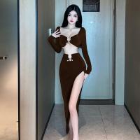 Liaru Sexy Lace Bodysuit with Long Sleeves & High Slit - Provocative Sheer Mesh Bodycon Dress for Women thumbnail