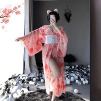 Linlinting Japanese Kimono-Style Cat Girl Lingerie Set - Elegant Long Sheer Sleepwear for Women thumbnail