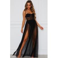 Muse Mashi White Mesh Long Dress – Trendy European and American Style Elegant Flowy Gown for Women thumbnail