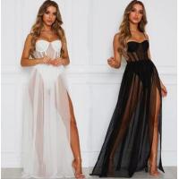Muse Maxi Dress White Mesh Long Gown – Trendy European and American Style Flowy Summer Dress for Women thumbnail