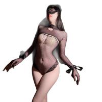 Night Charm Lingerie Set - Sheer Sexy Bodysuit with Lace Cutouts, Long Sleeve Mesh Outfit for Small Bust & Plus Size thumbnail