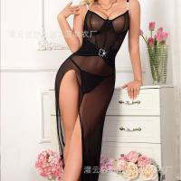 Plus Size Sexy Lace Sleepwear Set - Sheer Mesh High Slit Long Dress with Push-Up Bra & Panty thumbnail