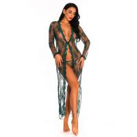 Plus Size Sheer Lace Robe Set with Matching Thong - Sexy Long Sleepwear for Women, Elegant Intimate Apparel thumbnail