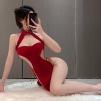 Pure Temptation Lace Cheongsam-Inspired Sexy Long Dress with High Slit & Open Back for Women thumbnail
