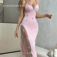Sexy Lace Mesh Slip Dress with Underwire Bra - Sheer Floral Print Long Strapless Evening Gown for Women thumbnail