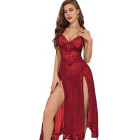 Sexy Lace Sleepwear Set for Women – Sheer High-Slit Long Nightgown,Europe and America-Inspired Seductive Lingerie thumbnail