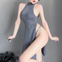 Sexy Qipao Lingerie Dress - High-Elastic Split Long Nightgown with Butt-Revealing Cutout for Women, Summer Role Play Out thumbnail