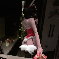 Sexy Red Lace Bunny Ears Costume - Long Sleeve Rabbit Girl Outfit for New Year & Office Party thumbnail
