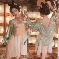 Sheer Ancient Chinese Court Lingerie Set - Hanfu-Inspired Sexy Bodysuit, Belly Dance Dudou & Long Skirt for Plus Size Wo thumbnail