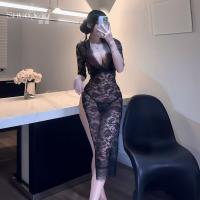 ShuoYao Sexy Lace Sheer Long Dress - Seductive Side-Slit Bodycon Lingerie Sleepwear for Women thumbnail