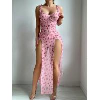 Temu Pink Split Long Skirt & Thong Set - Sexy Lingerie Outfit for Women, Uniform-Inspired Costume thumbnail