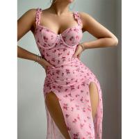 Temu Pink Split Long Skirt & Thong Set - Sexy Lingerie Outfit for Women, Uniform-Inspired Costume thumbnail