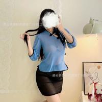 Vintage Chinese Student Uniform Lingerie - Seductive Mesh Long Qipao Sleep Gown for Women thumbnail