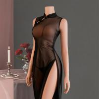 Yefeiyi Sheer Lace Cheongsam Sleepwear - Sexy Slim-Fit Transparent Long-Slit Nightgown for Women thumbnail