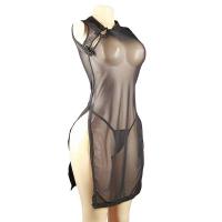 Yefeiyi Sheer Lace Cheongsam Sleepwear - Sexy Slim-Fit Transparent Long-Slit Nightgown for Women thumbnail