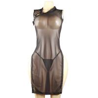 Yefeiyi Sheer Lace Cheongsam Sleepwear - Sexy Slim-Fit Transparent Long-Slit Nightgown for Women thumbnail