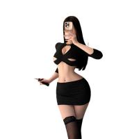 YeYu Seductive Long-Sleeve Secretarial Lingerie Set - Pure & Tempting Bodycon Mini Skirt for Women thumbnail