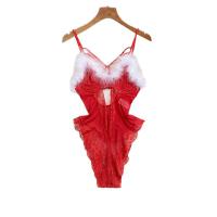Lucky Red Chinese New Year Lingerie Set - Plush Bodysuit with Lace, Mesh & Underwire for Year of the Ox/Zodiac thumbnail