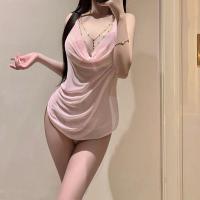 Luminous Gold Lace Bodysuit - Sheer Mesh Halter Sleep Dress for Women, Sexy & Flirty Silhouette Enhancer thumbnail