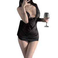 Luminous Gold Lace Bodysuit - Sheer Mesh Halter Sleep Dress with Flirty Deep V-Neck & Body-Conscious Fit thumbnail