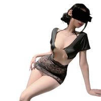 Manny Night Plus Size Lace Sheer Secretary Costume Set - Sexy Three-Piece Lingerie Outfit for Role Play & Date Nights thumbnail