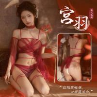 Manny Qing Ancient Chinese Red Sheer Lace Bralette Set - Sensual Hanfu-Inspired Sleepwear for Women thumbnail