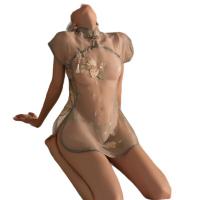 Mannyan Ancient Chinese Style Lingerie - Embroidered Modest Qipao Sleepwear for Women, Elegant Erotic Nightdress thumbnail