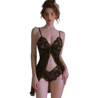 Mannyan Lace Sleep Dress - Sheer Sexy Open-Front Nightgown with Slit & Adjustable Straps thumbnail