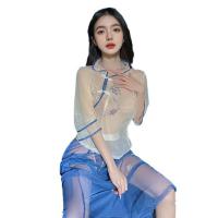 Mannyan Lingerie Set - Vintage Chinese Qipao Costume, Sheer Student Uniform Sleep Dress with Floral Print thumbnail