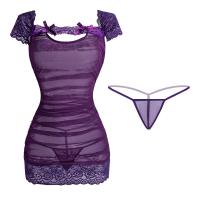 Mannyan Purple Sheer Lace Bodycon Sleep Dress - Sensual See-Through Boudoir Nightgown for Date Night thumbnail