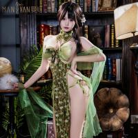 Mannyan Seductive Lace Cheongsam Lingerie - Sheer Silk-Feel Side-Tie Qipao Outfit for Women thumbnail