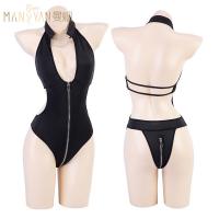 Mannyan Sensual Deep V Neck Lace-Up Backless Bodysuit - Women's Sexy Open-Crotch Sleepwear Set thumbnail