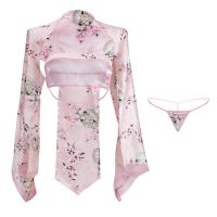 Mannyan Sensual Lace Lingerie Set - Japanese Kimono Style Two-Piece Sheer Mesh Bra Top with Floral Shimmer Detail thumbnail