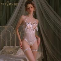Mannyan Sensual Lace Sleepwear for Women - Sheer Open-Crotch Bodysuit with Bow Detail, Pure & Tempting Nightwear thumbnail