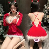 Mannyan Sexy Christmas Lingerie Set - Plush Velvet Halter Nightdress & Short Skirt Costume Outfit for New Year thumbnail