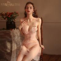 Mannyan Sexy Lace Sleep Dress - Deep V Transparent Slip Dress with Floral Print, Uniform Style Nightwear Set thumbnail