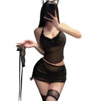 Mannyan Sexy Lingerie Set for Women – Ruffled Off-Shoulder Wrap Skirt & Halter Top Secretary Costume thumbnail
