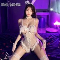 Mannyan Sexy Lingerie Set for Women - Sheer Mesh Bunny Costume with Underwire Push-Up Bodysuit & Open-Crotch Design thumbnail