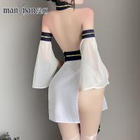 Mannyan Sexy Oriental Kimono Lingerie Set - Japanese-Inspired Split Neck Cross-Back Costume Outfit for Women thumbnail