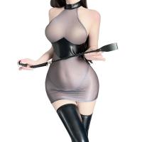 Mannyan Sexy PVC Lace Bodysuit - Sheer Mesh Pencil Dress Secretary Costume Set for Women thumbnail