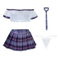 Mannyan Sexy Schoolgirl JK Skirt Set - Pure & Alluring Off-Shoulder Crop Top, Plus Size No-Remove Lingerie thumbnail