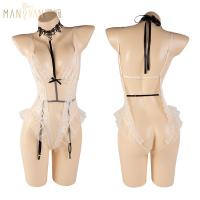 Mannyan Sexy Sheer Halter Sleepwear - Lacy Pure-Temptation Bodysuit with Open-Crotch Design for Intimate Moments thumbnail
